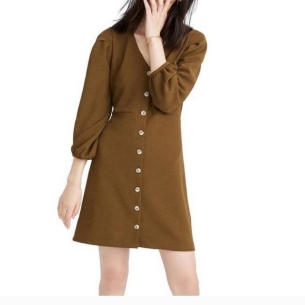 Madewell olive texture & thread Long Sleeve button front Dress